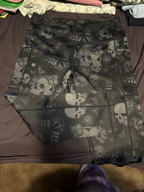 Constantly Varied Gear Black Skull & Butterfly Capri Leggings